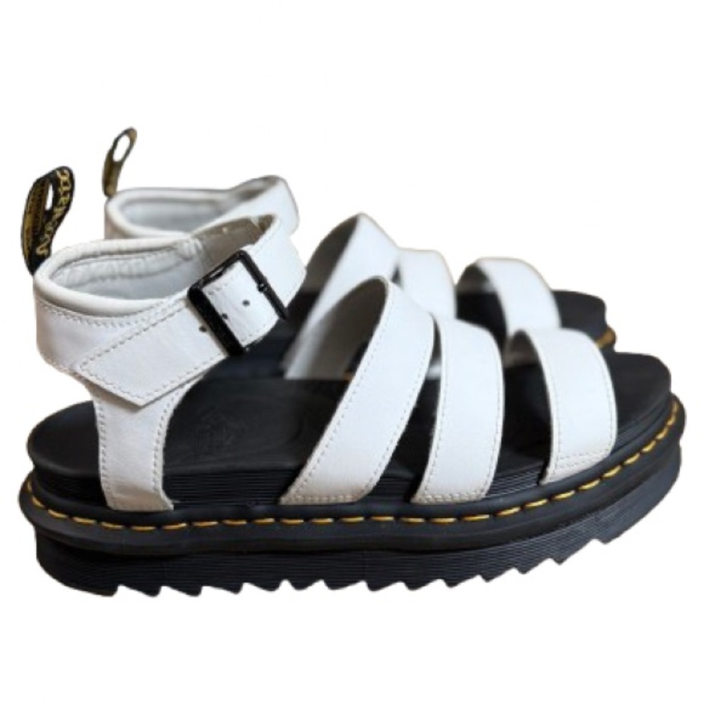 Dr. Martens White and Black Platform Strappy Sandals